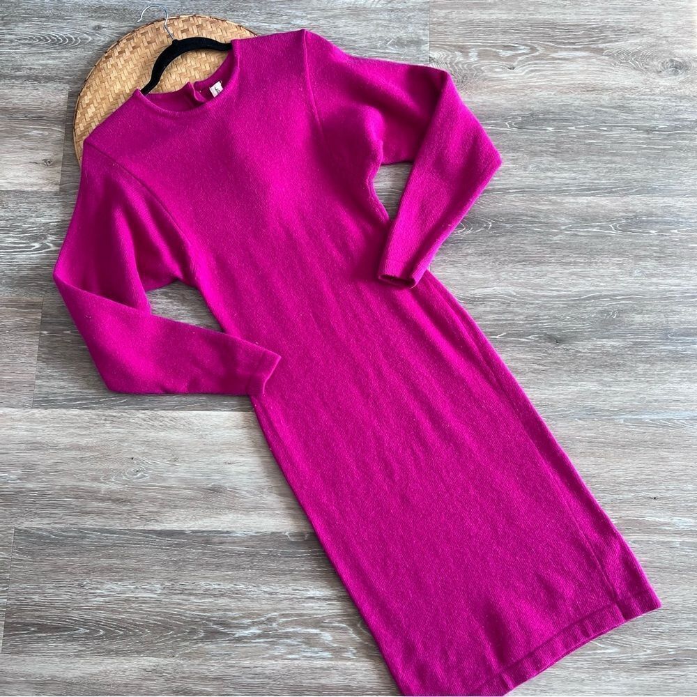 Vintage 1980’s bright pink‎ wool rabbit hair blend midi dress women’s size S
